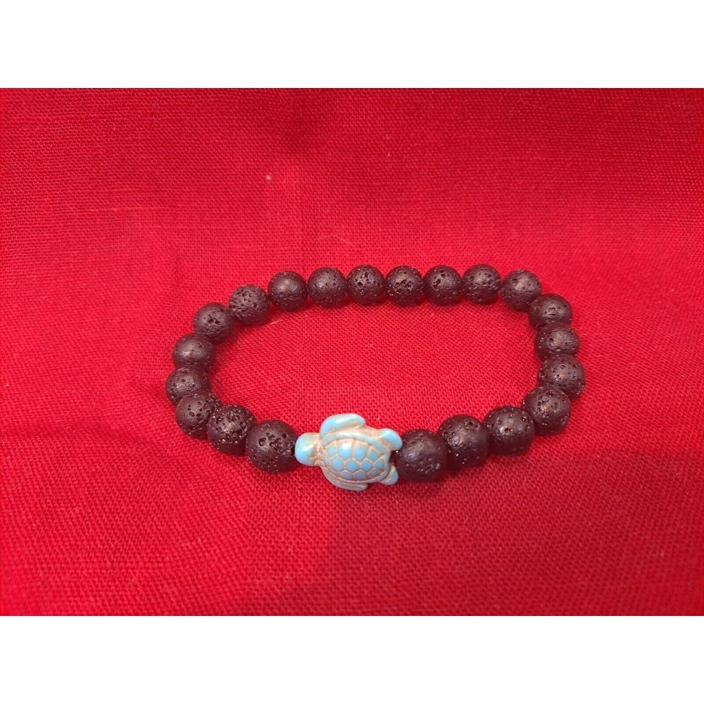 New In Packaging Black With Natural Stone Sea Turtle‎ Beaded Stretch Bracelet - Picture 2 of 6
